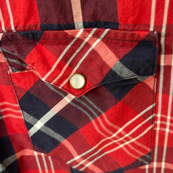 Levi's Men’s Pearl Snap Check Plaid Cotton Lightweight Western Shirt Red Size L - Picture 4 of 12